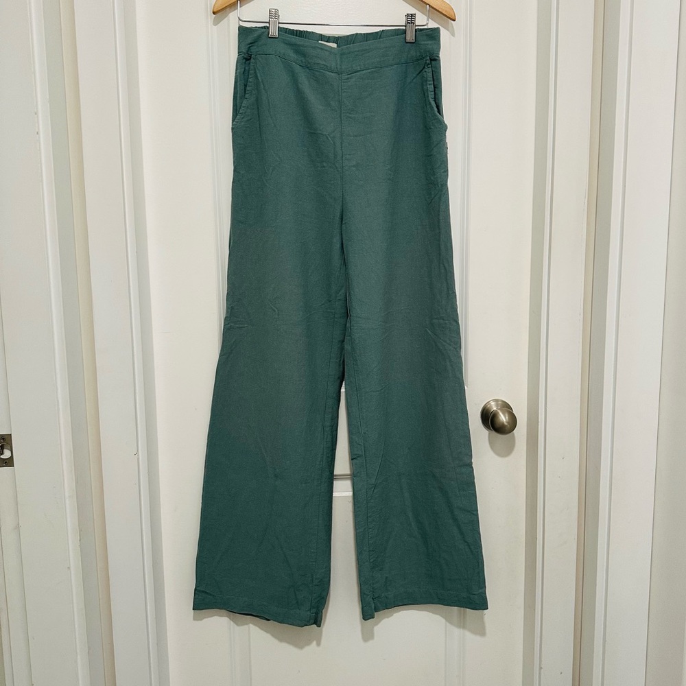 Rhythm Teal Green Wide Leg Pull On Trousers With Pockets